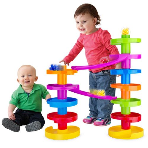  [아마존베스트]WEofferwhatYOUwant Ball Drop Educational Toy with Bridge - Advanced Spiral Swirl Ball Ramp Activity Playset for Toddlers