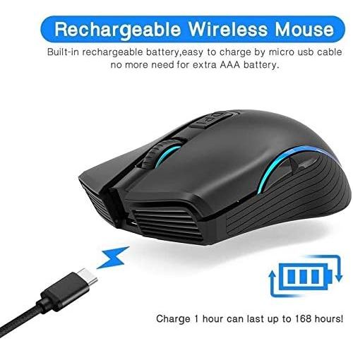  WFB Wireless Gaming Mouse Rechargeable Full Size Bluetooth Mice 2.4G with Nano USB Receiver,3 Adjustable DPI Levels,6 Buttons for Notebook,PC,Laptop,Computer,MacBook(Black)