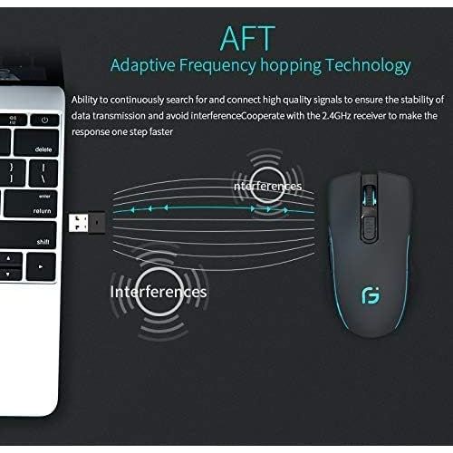  WFB Wireless Mouse Rechargeable Optical Mouse with USB Receiver Portable Gaming ,Office Mice 3 Adjustable DPI Levels,6 Buttons for PC,Laptop,Computer,Notebook,MacBook Black