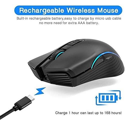  WFB Wireless Mouse Rechargeable Optical Mouse with USB Receiver Portable Gaming ,Office Mice 3 Adjustable DPI Levels,6 Buttons for PC,Laptop,Computer,Notebook,MacBook Black