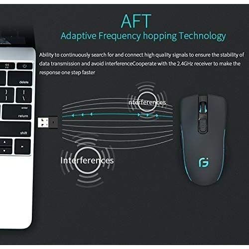  [아마존베스트]WFB Wireless Gaming Mouse Rechargeable Full Size Bluetooth Mice 2.4G with Nano USB Receiver,3 Adjustable DPI Levels,6 Buttons for Notebook,PC,Laptop,Computer,MacBook(Black)