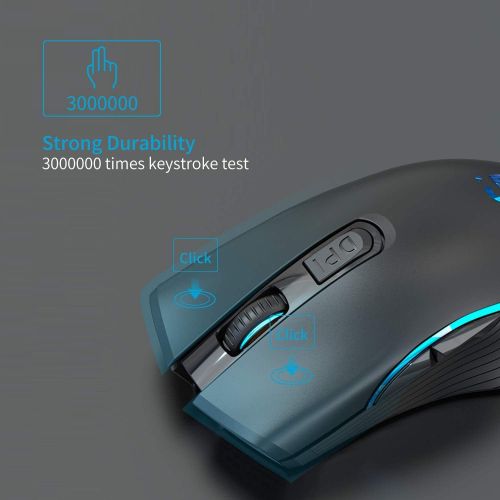  [아마존베스트]WFB Wireless Gaming Mouse Rechargeable Full Size Bluetooth Mice 2.4G with Nano USB Receiver,3 Adjustable DPI Levels,6 Buttons for Notebook,PC,Laptop,Computer,MacBook(Black)