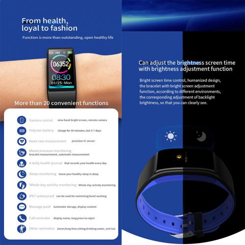  WFDLIU Smart Wristband, 1.14 Inch Large Screen Fitness Tracker, Heart Rate Monitor Female Physiological Cycle Waterproof Smart Bracelet, Compatible with Android/iOS,2