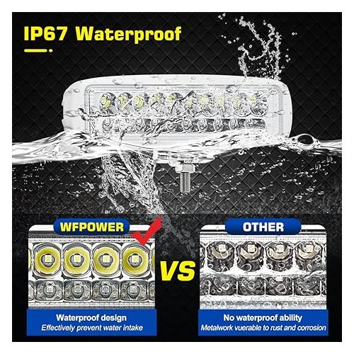  WFPOWER LED Marine Boat Lights, 6.3Inch White & Blue Spreader 2 In 1 Deck Spot Light IP67 Waterproof Double Row T-Top Dock Fog Spotlights for Pontoon Boat Fishing Accessories Truck 12V 24V (2 Pack)