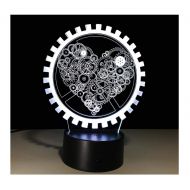 WFTD 3D Night Light 7 Color LED Light Acrylic Material Mechanical Gear Pattern Mood Lights USB Power Supply with Remote Control Childrens Bedside Lamp