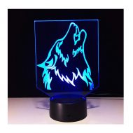 WFTD 3D Night Light, 7 Color LED Light Acrylic Material Head Wolf Pattern Mood Lights USB Power Supply with Remote Control Childrens Bedside Lamp