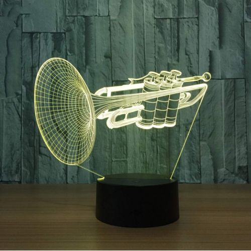  WFTD 3D Night Light, 7 Color LED Light Acrylic Material Trumpet Pattern Mood Lights USB Power Supply with Remote Control Childrens Bedside Lamp,B