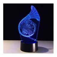WFTD 3D Night Light, 7 Color LED Light Acrylic Material French Horn Pattern Mood Lights USB Power Supply with Remote Control Childrens Bedside Lamp