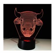 WFTD 3D Night Light 7 Color LED Light Acrylic Material Buffalo Pattern Mood Lights USB Power Supply with Remote Control Childrens Bedside Lamp,C