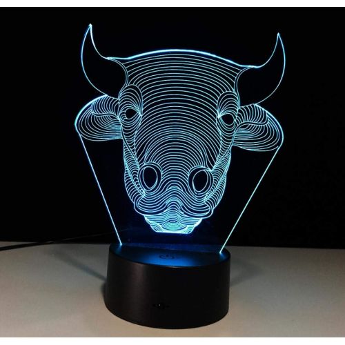  WFTD 3D Night Light 7 Color LED Light Acrylic Material Buffalo Pattern Mood Lights USB Power Supply with Remote Control Childrens Bedside Lamp,C