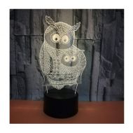 WFTD 3D Night Light, 7 Color LED Lamp Acrylic Material Owl Shape Bedside Lamp USB Power with Remote Control, Childrens Mood Lights,BlackBase