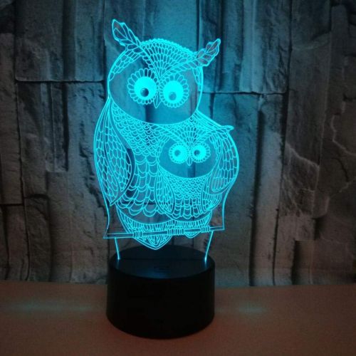  WFTD 3D Night Light, 7 Color LED Lamp Acrylic Material Owl Shape Bedside Lamp USB Power with Remote Control, Childrens Mood Lights,BlackBase