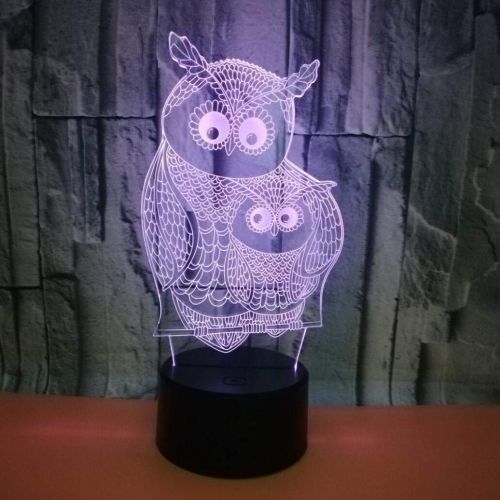  WFTD 3D Night Light, 7 Color LED Lamp Acrylic Material Owl Shape Bedside Lamp USB Power with Remote Control, Childrens Mood Lights,BlackBase