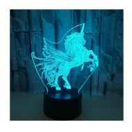 WFTD 3D Night Light, 7 Color LED Lamp Acrylic Material Unicorn Shape Bedside Lamp USB Power with Remote Control, Childrens Mood Lights,BlackBase