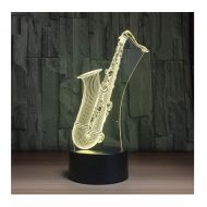 WFTD 3D Night Light, 7 Color LED Light Acrylic Material Saxophone Pattern Mood Lights USB Power Supply with Remote Control Childrens Bedside Lamp