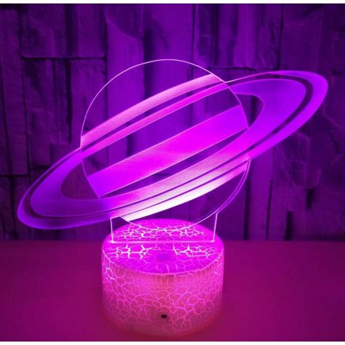  WFTD 3D Illusion Lamp, 7 Color Change Night Light for Children Planet Pattern Mood Light Remote Control USB Powered Creative Birthday Present,CrackBase