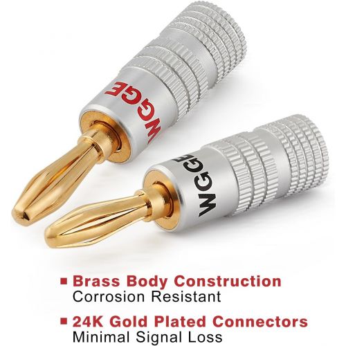  WGGE WG-009 Banana Plugs Audio Jack Connector 6 Pairs / 12 pcs, 24k Gold Dual Screw Lock Speaker Connector for Speaker Wire, Wall Plate, Home Theater, Audio/Video Receiver and Soun