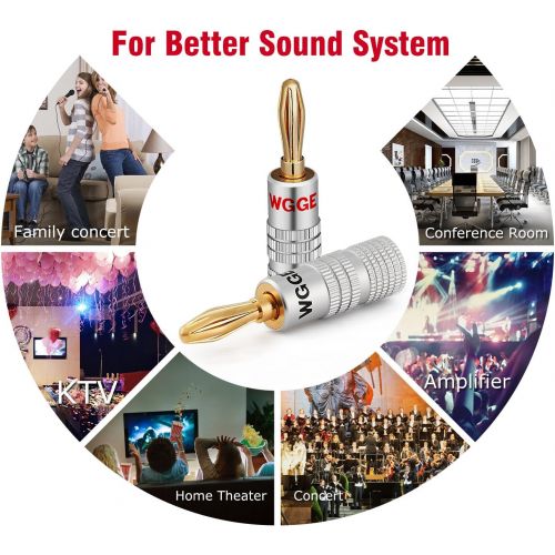  WGGE WG-009 Banana Plugs Audio Jack Connector 6 Pairs / 12 pcs, 24k Gold Dual Screw Lock Speaker Connector for Speaker Wire, Wall Plate, Home Theater, Audio/Video Receiver and Soun