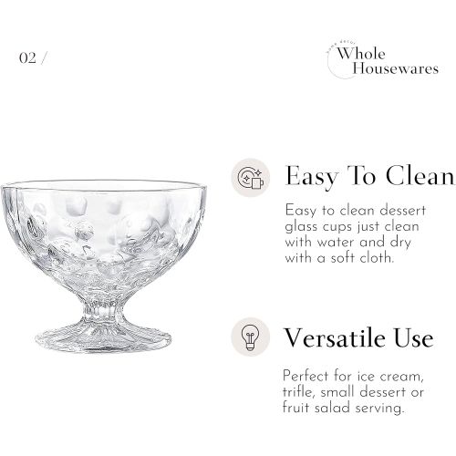  [아마존베스트]WHOLE HOUSEWARES 8 Ounce Clear Glass Ice Cream Cups - Glass Dessert Bowls - Set of 4 Different Patterns