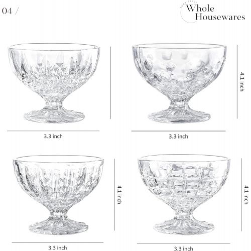  [아마존베스트]WHOLE HOUSEWARES 8 Ounce Clear Glass Ice Cream Cups - Glass Dessert Bowls - Set of 4 Different Patterns