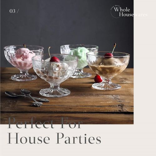  [아마존베스트]WHOLE HOUSEWARES 8 Ounce Clear Glass Ice Cream Cups - Glass Dessert Bowls - Set of 4 Different Patterns