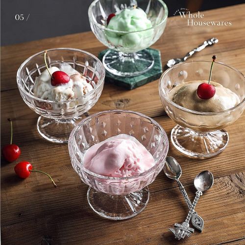  [아마존베스트]WHOLE HOUSEWARES 8 Ounce Clear Glass Ice Cream Cups - Glass Dessert Bowls - Set of 4 Different Patterns