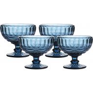 [아마존베스트]WHOLE HOUSEWARES 12 Ounce Glass Ice Cream Cups- Vintage Pressed Pattern Glass Dessert Bowls - Trifle/Fruit/Salad cocktail glass, Solid Glass Color, Set of 4 (Blue)