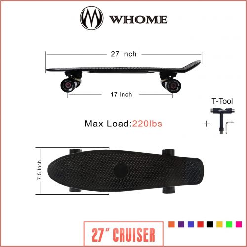  WHOME Skateboard Complete for Adults and Beginners - 27 Inch Cruiser Skateboard Complete for Cruising Commuting Rolling Around T-Tool Included