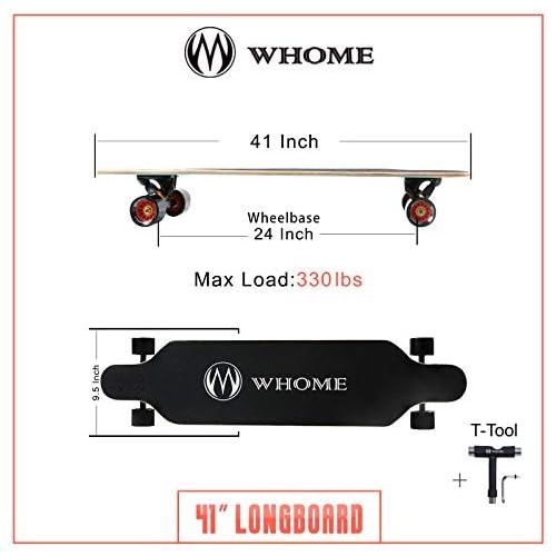  WHOME PRO Skateboard Complete for Adults and Beginners - 41 Inch Longboard for Hybrid Freestyle Carving Cruising 8 Layer Alpine Hard Rock Maple ABEC-9 Precision Bearings Includes T