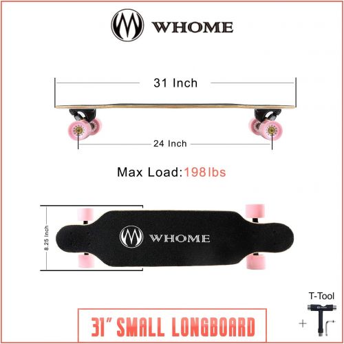  WHOME Longboards Skateboard - 31 Pro Small Longboard Carving Cruising Skateboard - for Adult Youth Kid Beginner Girl and Boy T-Tool Included