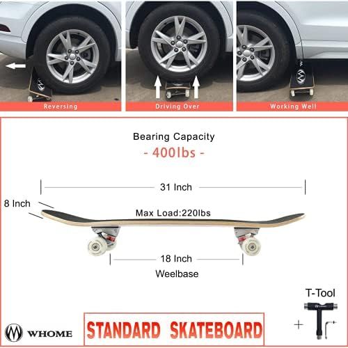  WHOME Pro Skateboard Complete for Adult Youth Kid and Beginner - 31 Double Kick Concave Street Skateboard 8 Layer Alpine Hard Rock Maple Deck ABEC-9 Bearings Includes T-Tool