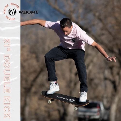  WHOME Pro Skateboard Complete for Adult Youth Kid and Beginner - 31 Double Kick Concave Street Skateboard 8 Layer Alpine Hard Rock Maple Deck ABEC-9 Bearings Includes T-Tool