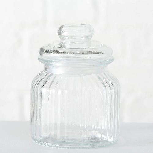  WHW Whole House Worlds Iconic Ribbed and Knob Topped Clear Glass Kitchen Storage Jars, Set of 3, Air Tight Seals, 9, 7 1/2, and 6 Inches Tall