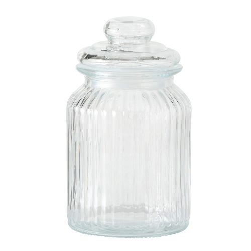  WHW Whole House Worlds Iconic Ribbed and Knob Topped Clear Glass Kitchen Storage Jars, Set of 3, Air Tight Seals, 9, 7 1/2, and 6 Inches Tall