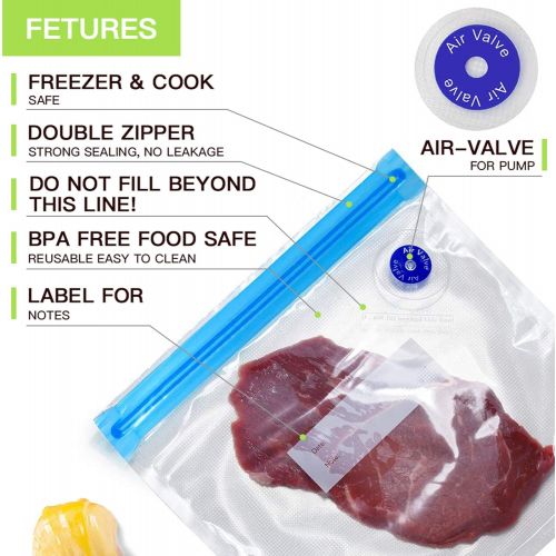  WHX Sous Vide Bags Kit for Joule and Anva  30 Reusable Vacuum Food Storage Bags with Electric Pump, 2 Sealing Clips and 6 Sous Vide Clips  Ideal for Sous Vide Cooking & Food Freezer