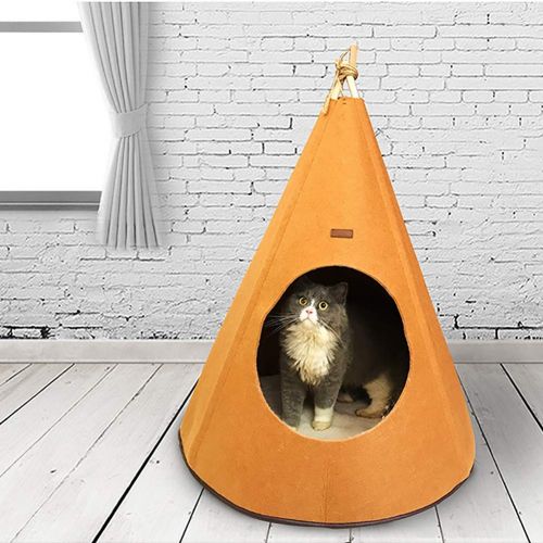  WHZWH Portable Indoor Dog House,Cute Dog Tent Bed Can be Folded Solid Wood Bracket Abdomen Non-Slip Waterproof Lamb mat can be Removed,Brown
