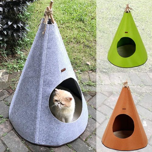  WHZWH Portable Indoor Dog House,Cute Dog Tent Bed Can be Folded Solid Wood Bracket Abdomen Non-Slip Waterproof Lamb mat can be Removed,Brown