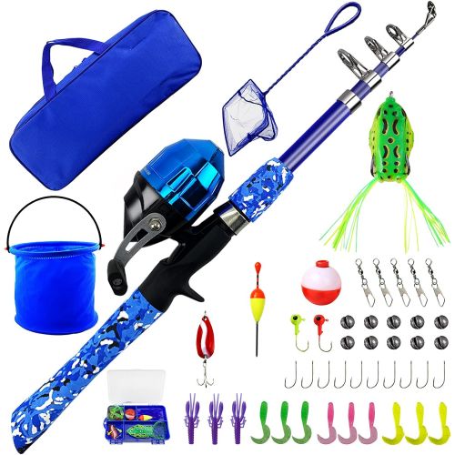  WIDDEN Kids Fishing Pole, Portable Telescopic Kids Fishing Poles for Boys and Girls, Fishing Rod and Reel Combo Kit with Tackle Box, and Fishing Net, Best Fishing Pole for Toddler