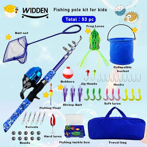  WIDDEN Kids Fishing Pole, Portable Telescopic Kids Fishing Poles for Boys and Girls, Fishing Rod and Reel Combo Kit with Tackle Box, and Fishing Net, Best Fishing Pole for Toddler
