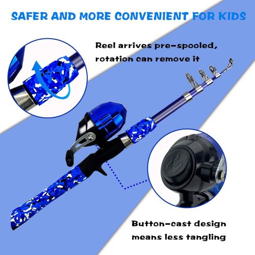  WIDDEN Kids Fishing Pole, Portable Telescopic Kids Fishing Poles for Boys and Girls, Fishing Rod and Reel Combo Kit with Tackle Box, and Fishing Net, Best Fishing Pole for Toddler