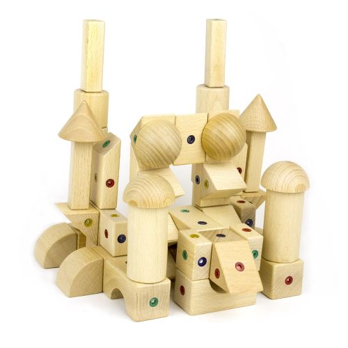  WIDU Architectural Magnetic Wood Blocks, 56 Piece Classroom Play Set in Wooden Keepsake Case