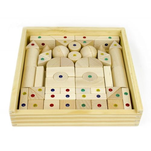  WIDU Architectural Magnetic Wood Blocks, 56 Piece Classroom Play Set in Wooden Keepsake Case