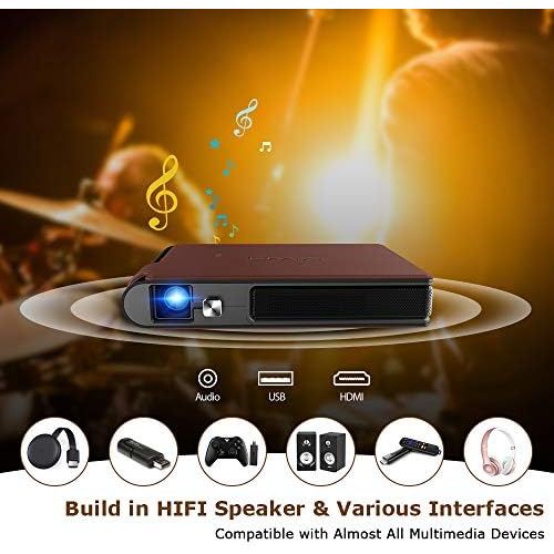  WIKISH Mini DLP Wireless Pico Projector, 3D Portable WiFi Projector with Rechargeable Battery Auto Keystone/HDMI/USB, Compatible with iPhone, Android, Laptop for Home Theater, Outdoor Mov