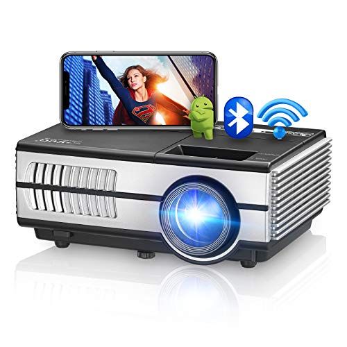  WIKISH Portable Bluetooth Projector with WiFi Android 7.1 OS,Smart HDMI Projector Wireless Airplay to Smart Phone iOS Windows Devices Support Zoom 4D Keystone Correction for Laptop USB St