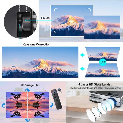  WIKISH Portable Bluetooth Projector with WiFi Android 7.1 OS,Smart HDMI Projector Wireless Airplay to Smart Phone iOS Windows Devices Support Zoom 4D Keystone Correction for Laptop USB St