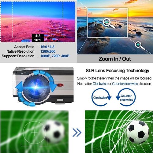  WIKISH Hd Projector for Outdoor Movie,4200 Lumen 200 Inch Display Lcd Projector Support 1080p Zoom Hdmi Usb for Home Theater Gaming Dvd Tv Pc Laptop
