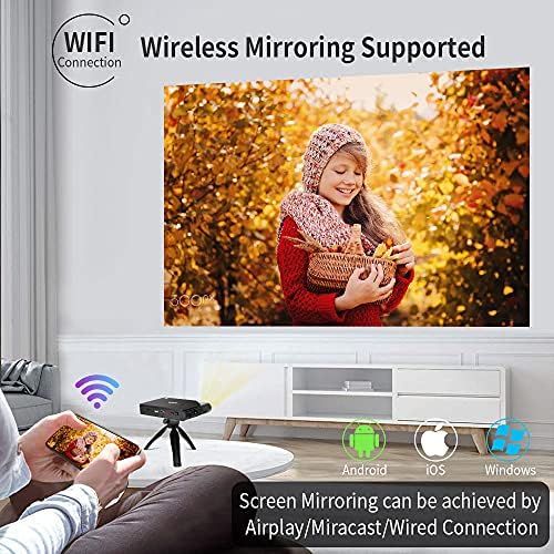  WIKISH Wifi Projector Portable,Mini Pocket Projector with 8400mAh Battery Support 3D Movie Airplay HDMI USB for Home Theater Fire TV DVD PS4 Laptop