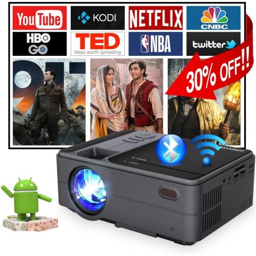  WIKISH Mini LCD Movie Projector, Wireless HD Outdoor Projector 1080P Supported, Smart Bluetooth Android Projector with Airplay Phone Mirroring & Digital Zoom for TV Stick,Video Games,DVD,