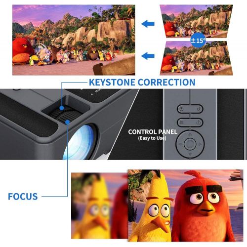  WIKISH Mini LCD Movie Projector, Wireless HD Outdoor Projector 1080P Supported, Smart Bluetooth Android Projector with Airplay Phone Mirroring & Digital Zoom for TV Stick,Video Games,DVD,