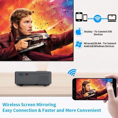  WIKISH Mini LCD Movie Projector, Wireless HD Outdoor Projector 1080P Supported, Smart Bluetooth Android Projector with Airplay Phone Mirroring & Digital Zoom for TV Stick,Video Games,DVD,